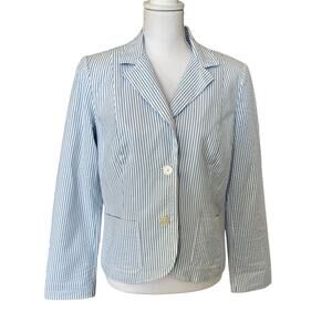 Tommy Hilfiger Blazer Women's Size Large Blue White Striped 100% Cotton Lined